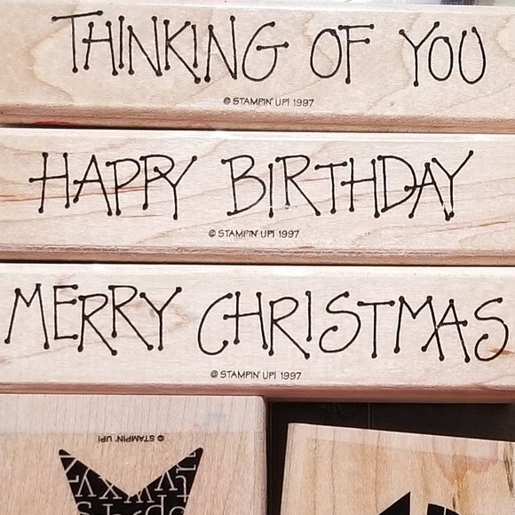 1997-Stampin Up Wood Rubber Stamps Thank You Happy Birthday, Star & Moon Plus - Picture 3 of 7
